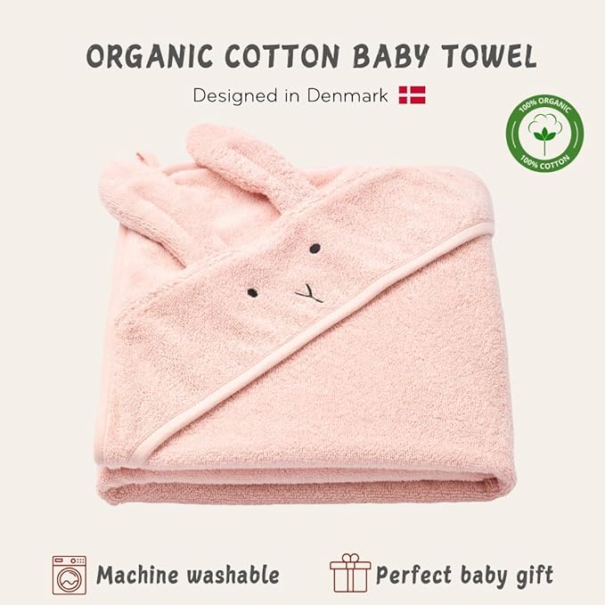 Baby Hooded Towel – Organic Cotton Baby Bath Towels – Baby Towels, Baby Bath Towels for Baby Boy, Baby Girl, 32" x 32" Super-Soft and Absorbent Baby Towels for Newborn (Rabbit - Blush)
