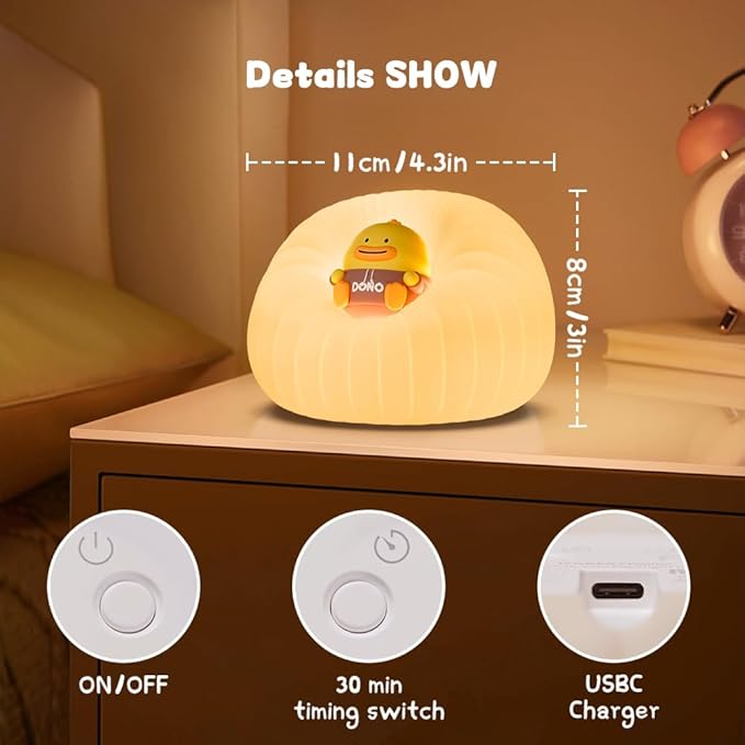 ICARER FAMILY Night Lights for Kids, Rechargeable Touch Lamp with 3 Adjustable Brightness and Automatic Off, Soft Silicone Touch Control Night Light, Gift for Toddlers, Girls and Boys