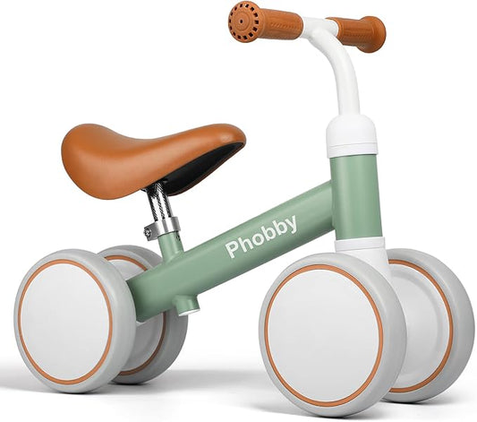 Baby Balance Bike for 1 2 Years Old Boys Girls, 4 Wheels Toddler Bike with Adjustable Seat, 12-24 Months Kids First Birthday Toy Gift
