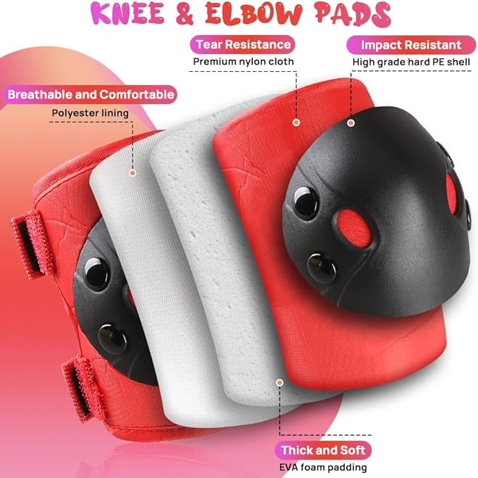 JBM Kids and Youth Knee Pads Elbow Pads Wrist Guards Child Protective Gear Set for Roller Skating, Skateboarding, BMX Biking, Cycling, Inline Skating, Scooter Riding Sports