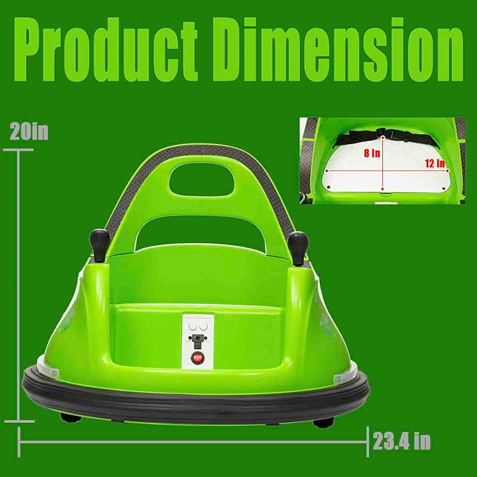 12V Electric Ride On Bumper Car, Baby Bumping Toy Car Gifts - Electric Vehicle W/Remote Control, Music, Bright LED Lights and 360 Degree Spin for 1.5-6 Years Old Toddlers, Green