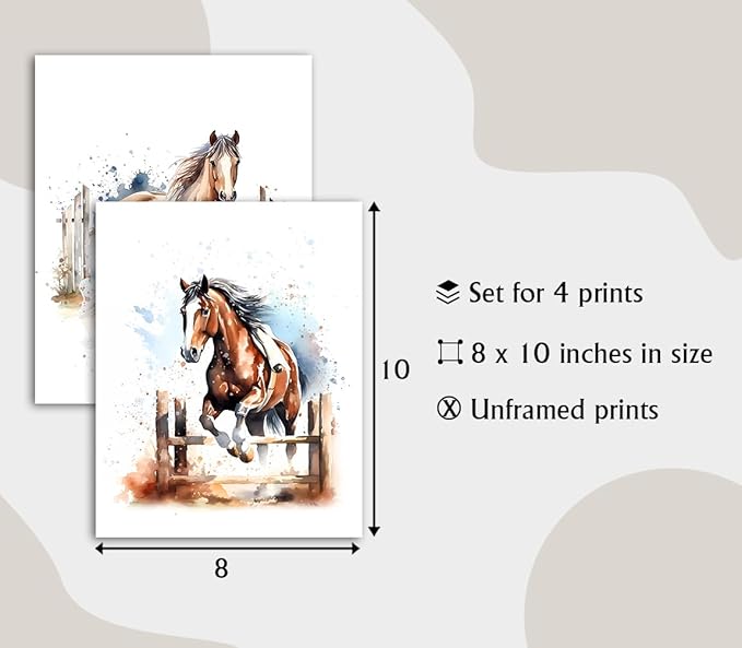 LNLAGBO Horse Wall Art,Watercolor Horse Print,Wild Horses Posters,Colorful Animal Canvas Art,Farm Running Horses Picture for Farmhouse Bedroom Home Decor Set of 4(8"X10"Unframed)