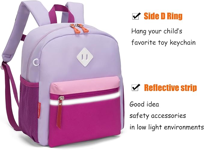 HawLander Little Kids Backpack for Boys or Girls, Toddler School Bag Fits 3 to 6 years old, Light Purple, 12 Inch