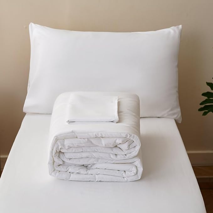 CLOTHKNOW 4 Pieces White Toddler Bedding Sets, White Bedding Sets, Soft Crib Bed Set Including Comforter, Flat Sheet, Fitted Sheet and Pillowcase