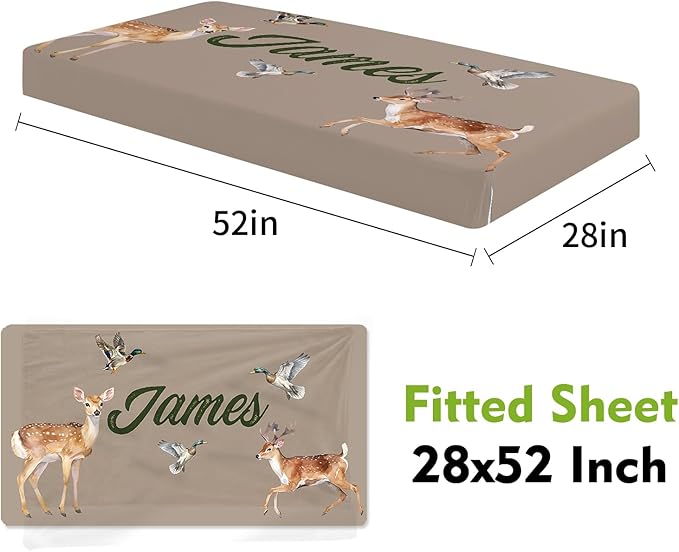 Personalized Crib Bedding Set for Boys Girls, Custom Baby Crib Sets with Name, Multi-grid Deer Design Nursery Bedding 2 Piece - Soft Blanket with Double Layer Dotted Backing, Crib Fitted Sheet