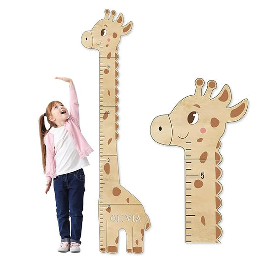 Woodemon Personalized Name Children's Height Measurement Chart for Wall – Giraffe Kids Growth Chart Ruler, Nursery & Playroom Wall Decor 62.8" x 20.1"
