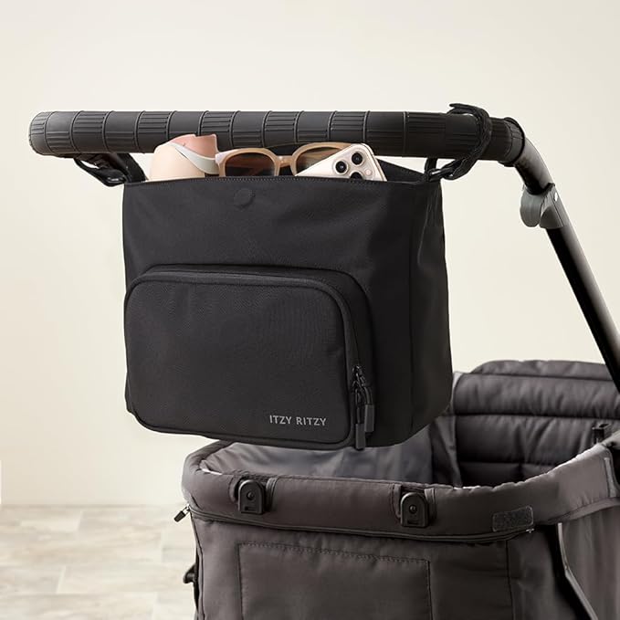 Itzy Ritzy Belong Cargo Caddy - Attaches to Stroller or Wagon; Also Includes Shoulder/Crossbody Strap (Black)