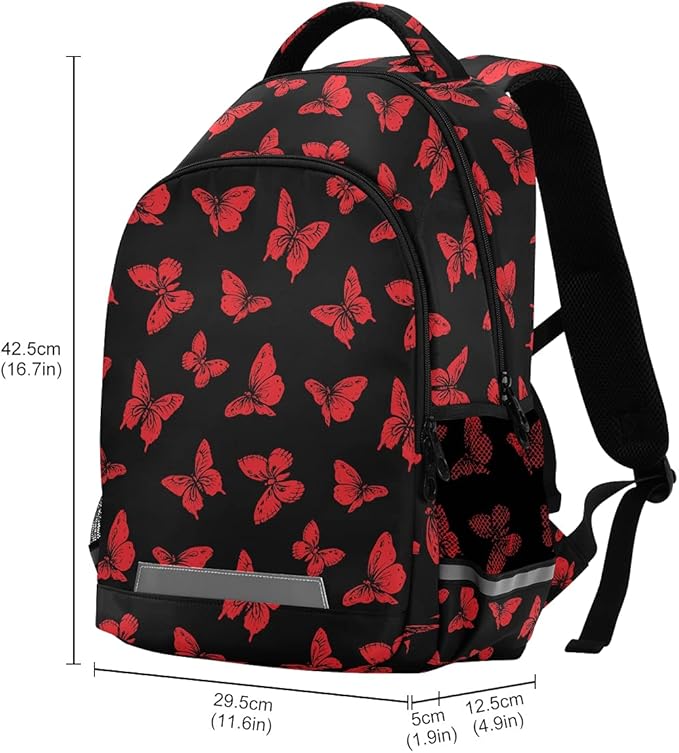 MNSRUU School Backpack with Chest Strap, Butterfly Laptop Backpack, Travel Hiking Backpack for Boys Girls, Rucksack, Knapsack One Size