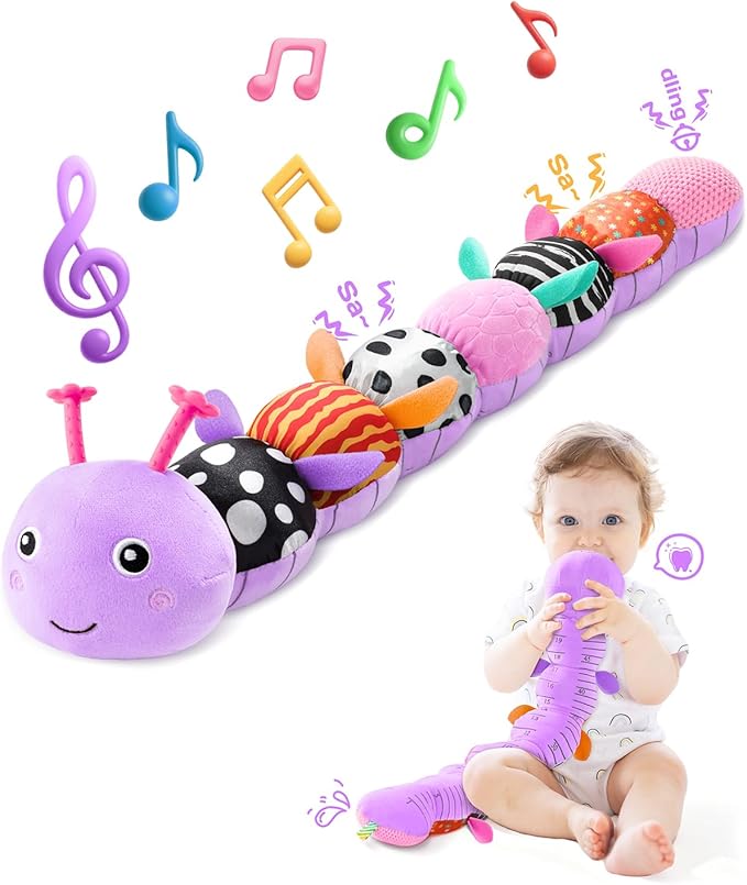 Baby Toys 6-12 Months Music Caterpillar,Stuffed Animals Infant Toys 0-3-6 Months,Baby Sensory Toys Tummy Time with Crinkle Rattle Teething Toys for Boys Girls Gifts Birthday|Lavender Purple