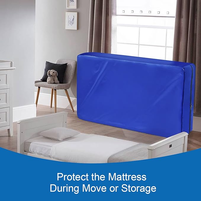 Coldwind Crib Mattress Bag Waterproof Heavy Duty with Strong Zipper Reusable Cover for Moving, Blue, 52" x 28" x 6.5"