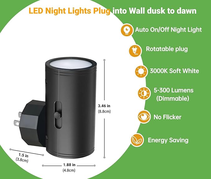 GEPLAD 4 Pack LED Night Light, Plug Into Wall, Dusk to Dawn Sensor, Soft White 3000K,Uplight & Downlight, for Bedroom, Stairway, Hallway,Bathroom Dimmable