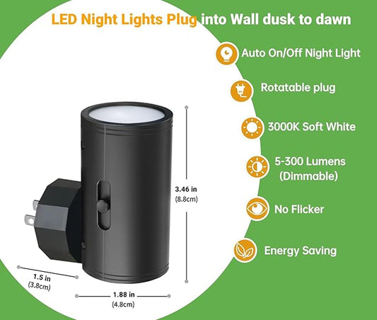 GEPLAD 4 Pack LED Night Light, Plug Into Wall, Dusk to Dawn Sensor, Soft White 3000K,Uplight & Downlight, for Bedroom, Stairway, Hallway,Bathroom Dimmable