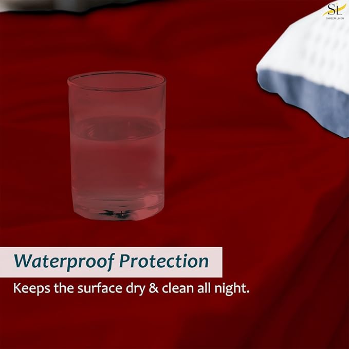Twin Mattress Protector Fitted Sheet Style - Waterproof Vinyl Mattress Cover, Breathable, Bed Wetting & Spill Protection, Fits Mattresses up to 11.5" Deep (Burgundy)