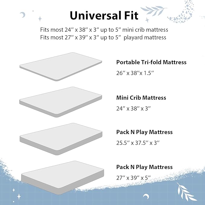 Baby Mini Crib Sheets Boy, Portable 38”x26” Pack and Play Sheets Fitted for Playard and Pack N Play Mattress, 3-Pack Soft Microfiber Blue Green Starry Sky