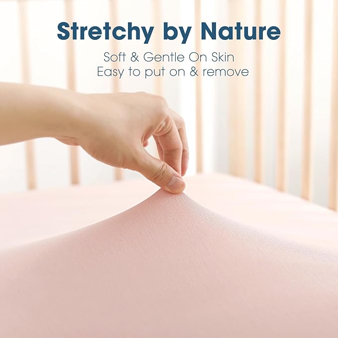 GRSSDER Stretch Ultra Soft Jersey Knit Fitted Crib Sheets Set 2 Pack, Universal Fitted Most Crib Mattress Pads Safe and Snug, Breathable Crib Fitted Sheet for Baby, Pink Rose Print