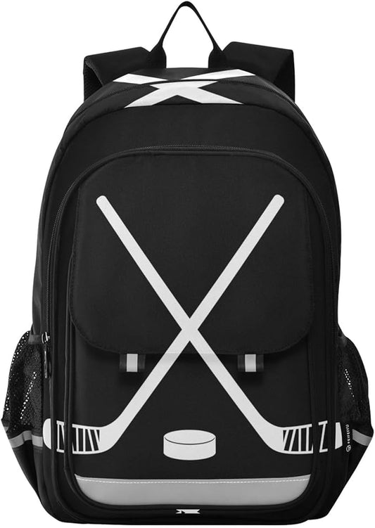 Jucciaco Sport Hockey Stick School Backpack Laptop Travel Daypack for Kids Girls Boys, Personalized Computer Notebooks Bookbag with Adjustable Padded Straps