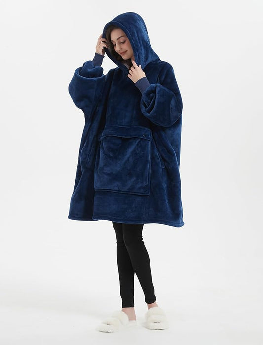 KFUBUO Wearable Blanket Hoodie for Adults Sherpa All Patterns Oversized Sweatshirt Blanket with Pockets Gifts for Mom Navy