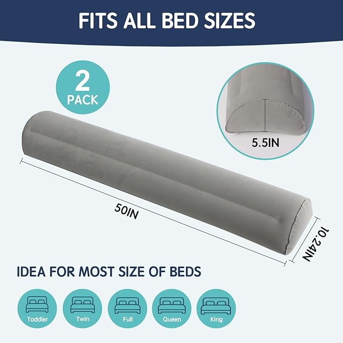 2Pack Inflatable Travel Bed Rails for Toddlers, Non-Slip Soft Flocking Blow Up Bed Rails for Kids | Toddler Bed Guard Rail for Full, Queen, King Size Beds, Portable Bed Bumper for Travel