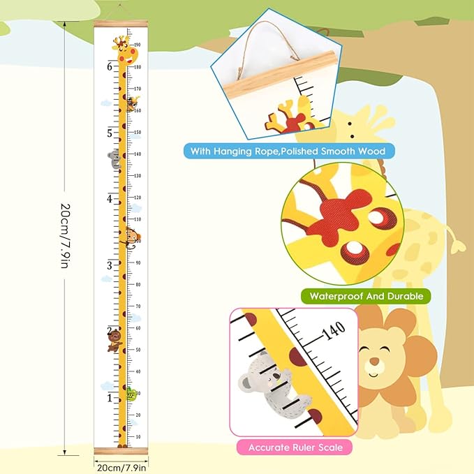 Mibote Baby Growth Height Chart Handing Ruler Wall Decor for Kids, Canvas Removable Height Growth Chart 79" x 7.9" (Giraffe)