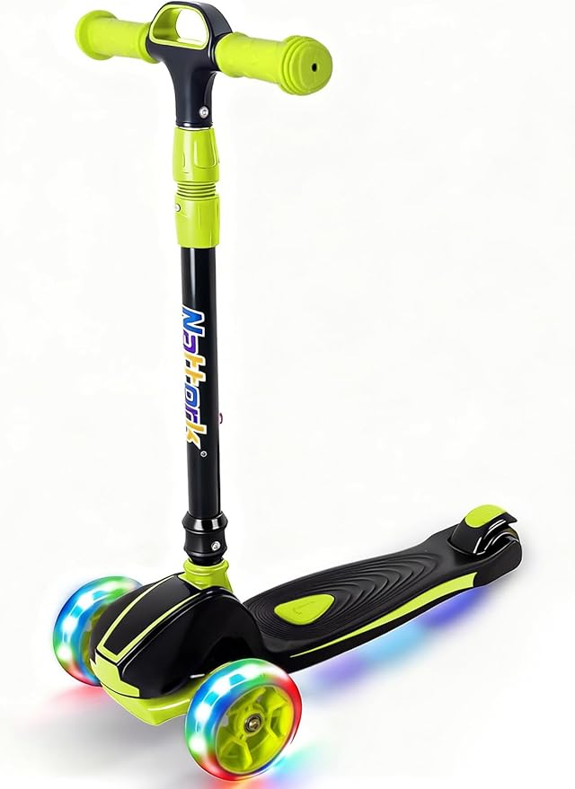 Nattork Kids Scooter for Age 3-8, Toddler Scooter with 4 Adjustable Height for Boys & Girls, Light Up 3-Wheels Foldable Kick Scooter, Lean to Steer, 120LB Weight Capacity