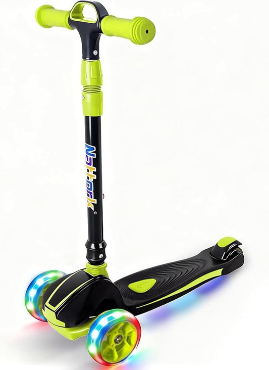 Nattork Kids Scooter for Age 3-8, Toddler Scooter with 4 Adjustable Height for Boys & Girls, Light Up 3-Wheels Foldable Kick Scooter, Lean to Steer, 120LB Weight Capacity