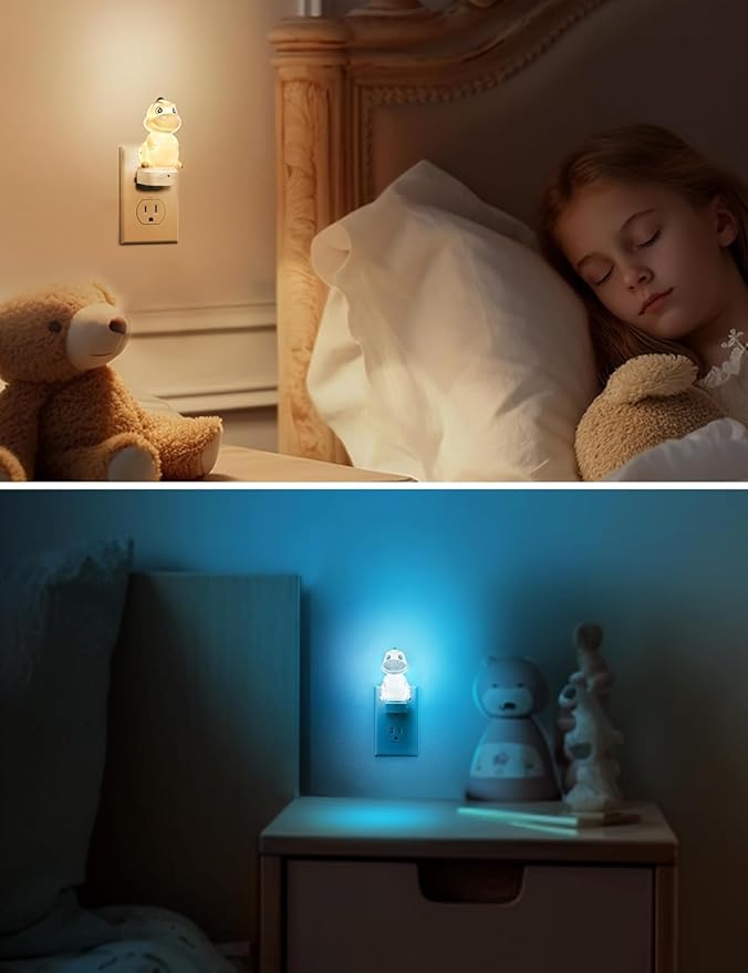 L LOHAS LED Plug in Night Light for Kids,2-Pack 3D Cute Dinosaur Night Lights with Dusk to Dawn Sensor, RGB+Soft White 3000K Dinosaur Night Light,Christmas Birthday Gift Nightlight for Kids,Room Decor