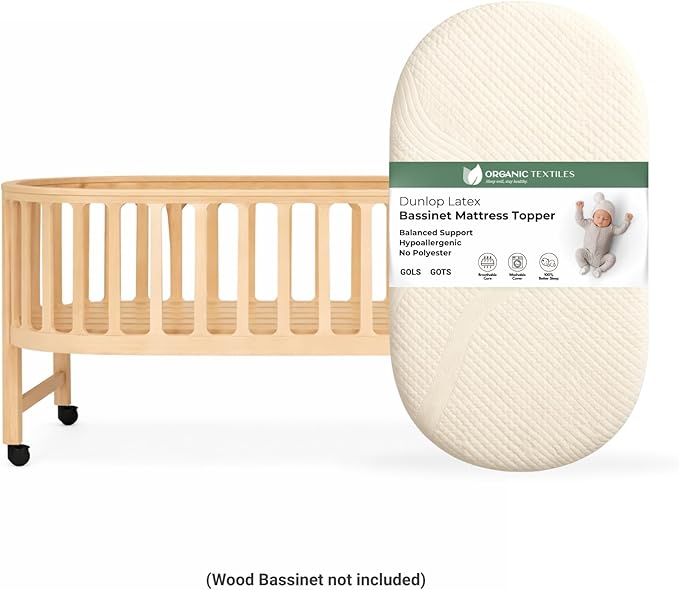 ORGANIC TEXTILES Organic Baby Mattress Topper with Water Resistant Removable Cotton Cover - GOLS/GOTS Certified - Breathable - 3" Bassinet (30"x15")