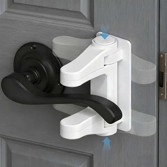 Childproof Door Lever Lock (2 Pack) Improved Baby Safety Locks for Doors Prevents Toddlers from Opening Doors, 3M Adhesive No Drilling No Tools Simple Install, Easy One-Hand Operation for Adults