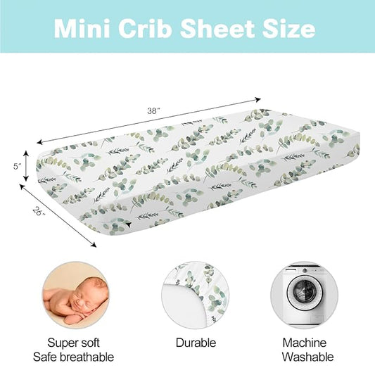 Bimocosy Pack and Play Sheets Fitted 4 Pack, 38 x 26 Inch Pack n Play Mini Crib Sheets for Boys and Girls, Soft Stretchy Playard Mattress Sheets for Graco Pack n Play, Forest Cubs