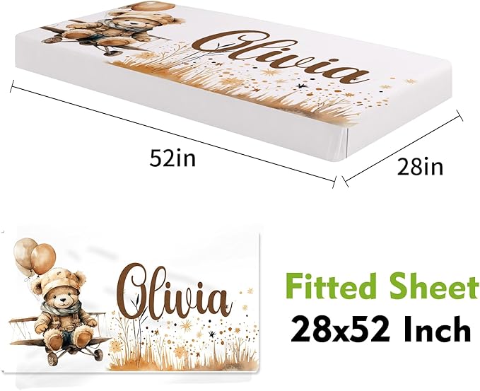 Personalized Baby Crib Bedding Set, Custom Name Balloon Bear Baby Bedding 2-Pcs Set - Soft Double Layer Dotted Blanket and Fitted Sheet, Nursery Bedding for Newborn Boys Girls, Perfect Shower Gift