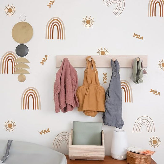 Boho Rainbow Sun Wall Decals, Nursery Room Decor, Removable Vinyl Stickers, Kids Bedroom Decorations