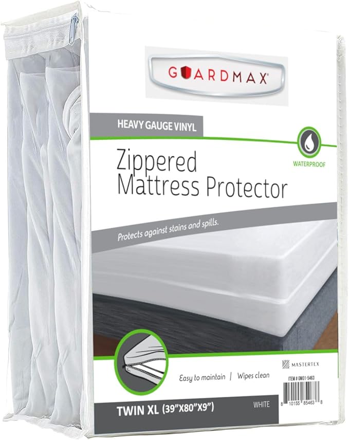 Guardmax Heavy Duty Vinyl Twin XL Zippered Mattress Encasement - Waterproof & Breathable Mattress Protector - Comfortable, Soft, and Noiseless Zippered Bedding - Dust Mite Proof (39 x 80 x 9)