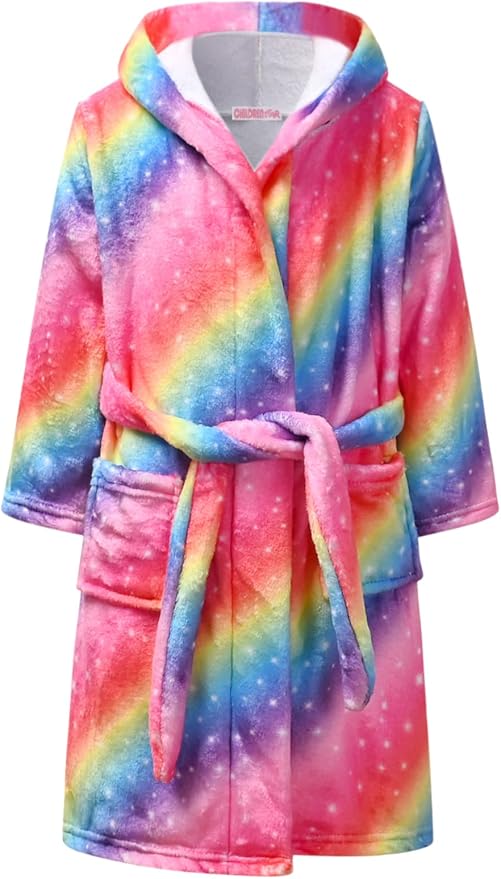 CHILDRENSTAR Girls Robe Kids Bathrobes Plush Soft Fleece Pajamas Sleepwear