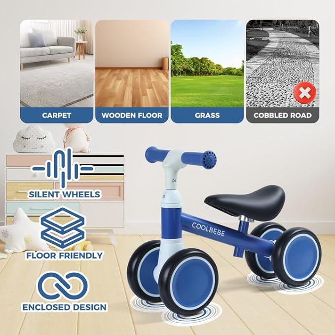 COOLBEBE Baby Balance Bike for 1 Year Old Boys Girls Gift, 2 Year Old Toddler Balance Bike with 4 Silent Wheels, One Year Old Birthday Gift Children for 12M-36M Pre-School
