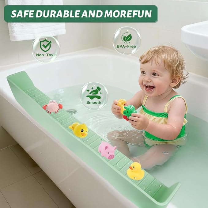 31-Ft Tub Kids Toy Tray Silicone Bathtub Splash Guard with 11 Suction Cups Holder,Soft Silicone Splash Guard for Easy Clean & Fold, Universal for Tub, Bathroom Sink, Kitchen Sink（Green）