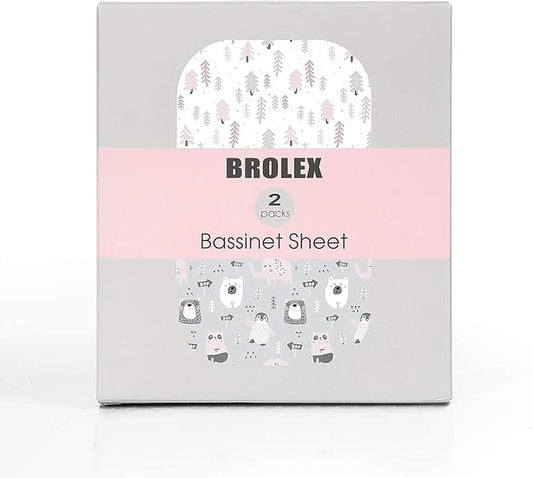 Stretch Fitted Bassinet Sheet Set BROLEX 2 Pack Cradle Sheets for Bassinet Pad/Mattress,Unisex Boys Girls,Ultra Soft,Jungle Animals