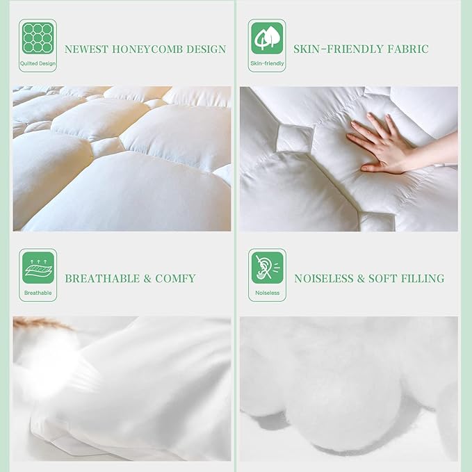 UNILIBRA King Size Mattress Pad Cooling Rayon from Bamboo, Quilted Fitted Mattress Protector Pillow Top Mattress Cover with Deep Pocket Up to 21 Inches, Ultra Soft Filling Mattress Topper