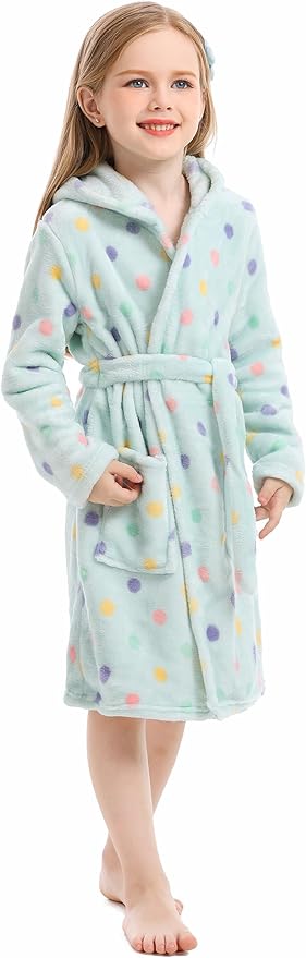 Toddler Robes Cute Pattern Bathrobe Unisex Kids Robe Baby Flannel Hoodie Pajamas Sleepwear