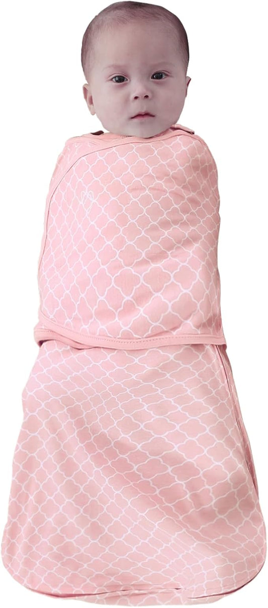 Baby Swaddle,Sleep Sack 6-12 Months,Adjustable WearableTransition Blanket,Miracle Swaddles for Babies Large,100% Cotton(Pink)