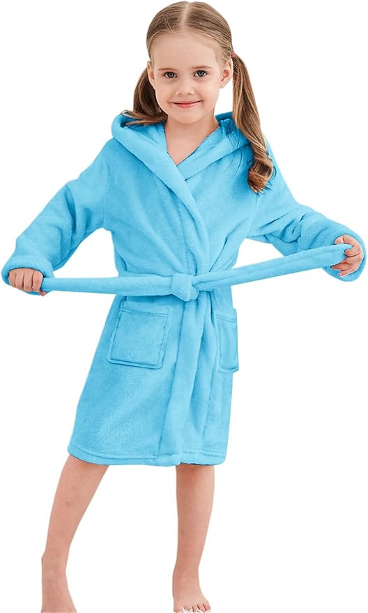Umeyda Girls Fleece Hooded Robes, Warm Printed Bath Robe for Kids Soft Fuzzy Bathrobe for Gifts