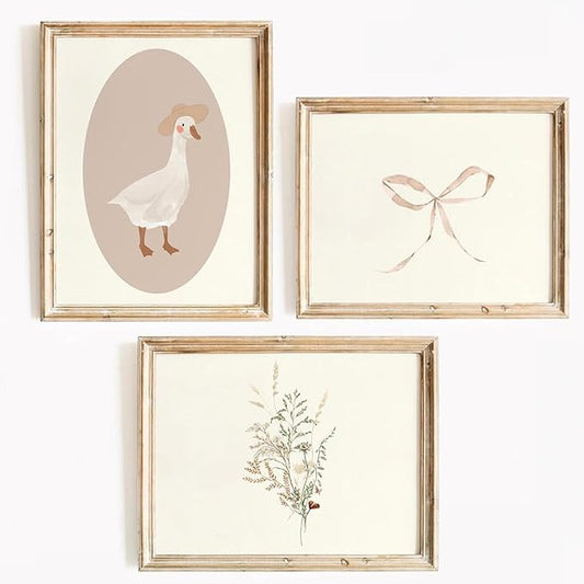 Coquette Vintage Wall Art Decor Pink Goose Nursery Poster Baby Girl Room Canvas Wall Decor Preppy Aesthetic Picture Trendy Bow Floral Prints Silly Goose Artwork for Bedroom 12x16x3 Inch Unframed