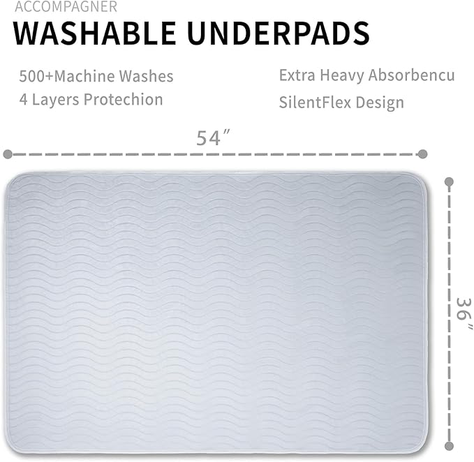 Accompagner Waterproof Reusable for Adults and Pets Washable Pee Pads for Dogs Changing Pad Large Dog Bed Size Adults Incontinence Bed Pads - Non-Slip Leak-Proof (Pearl Gray, 4Pack-36" x54")