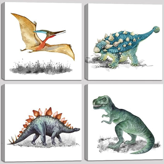 Dinosaur Wall Art Watercolor Dinosaurs Pictures for Boys Girls Kids Bedroom Nursery Room Wall Decorations