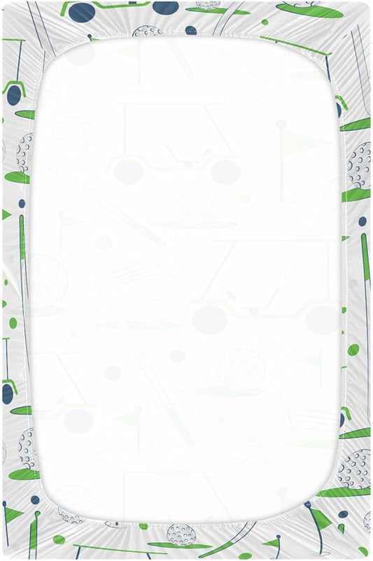 Golf Sports Pattern Crib Sheets Soft Breathable Fitted Baby Crib Sheets Mattress Cover for Girl Boys, 52" x 28" x 9"
