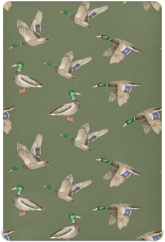 Fitted Crib Sheets for Baby Boys or Girls Soft Breathable Baby Play Yard Sheet for Standard Size Crib Mattress 39x27in Birds Wild Ducks Drake on Green Background