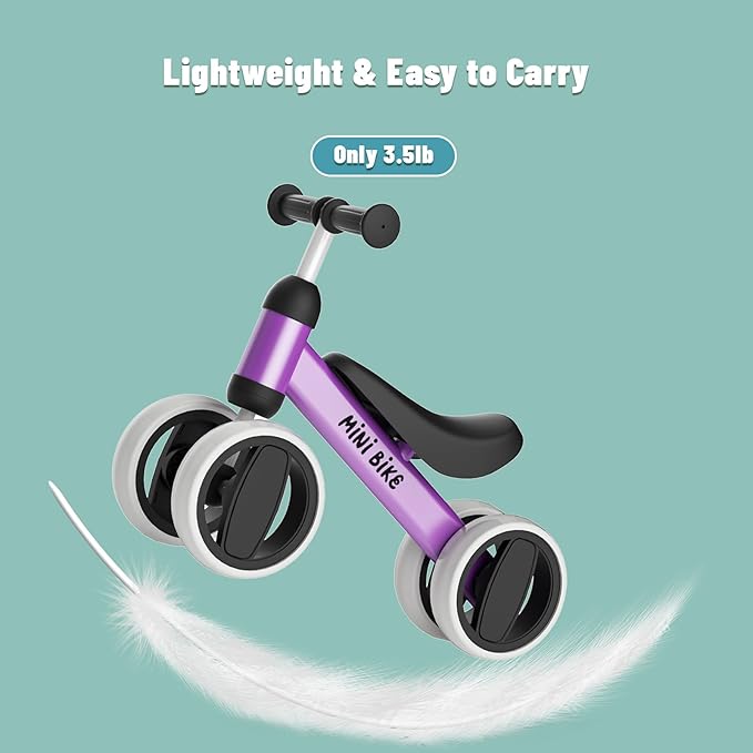 SIMATE Balance Bike Toys for 1 Year Old Boys Girls, 12-24 Month Toddler Ride on Toys, 4 Silent Wheels & Soft Seat, First Birthday Gifts for Baby Girls Boys