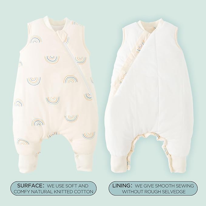 Duomiaomiao 2.5 TOG Toddler Sleep Sack 24-36 Months 100% Cotton Winter Side Open Zipper Baby Sleep Sack with Feet, Warm Toddler Wearable Blanket