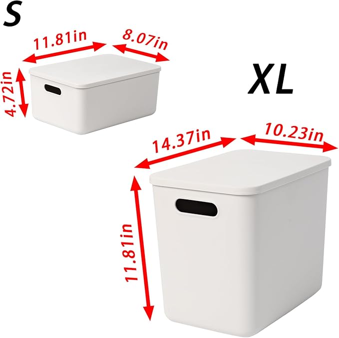 Gaoaodeyu 5 pack large plastic White storage bins with Lids, Toy Box Chest with Handle，Organizer Containers Baskets for Baby,Nursery，Shelves，Playroom, Bedroom，Office,Closet，home (White, 5XL+5S)