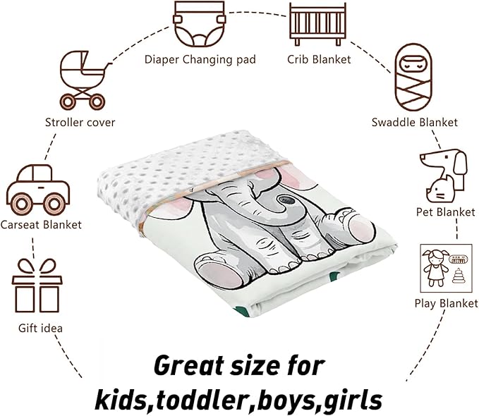 Custom Name Crib Bedding Set 3-Piece – Green Elephant Design Baby Bedding Set with Personalized Soft Blanket, Fitted Sheet, Changing Pad Cover – Ideal Newborn Gift for Boys and Girls