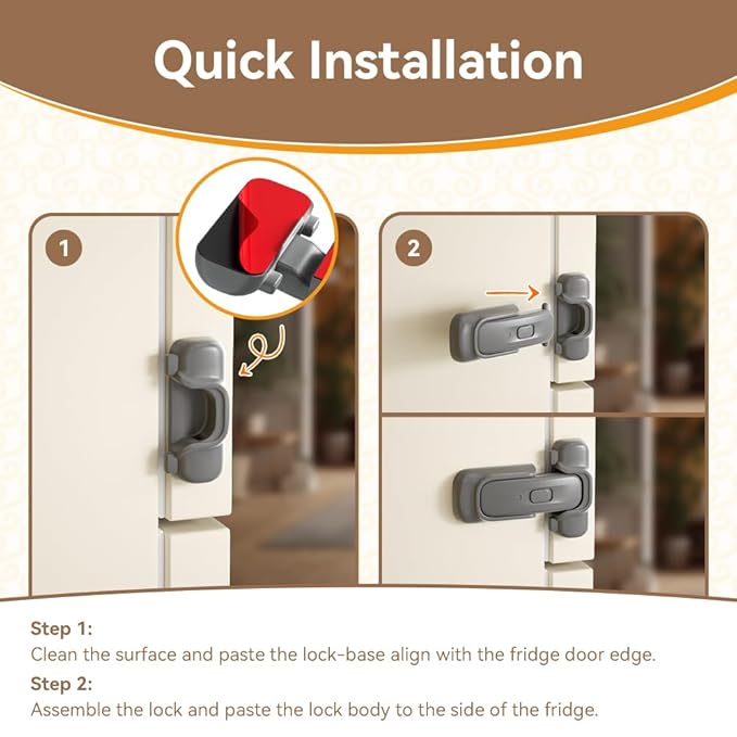 SAFELON 2 Pcs Baby Safety Refrigerator Lock, Child Proof Fridge Door Lock, Protect Refrigerators with Damaged Sealing Strips, No Tools Required (Grey)